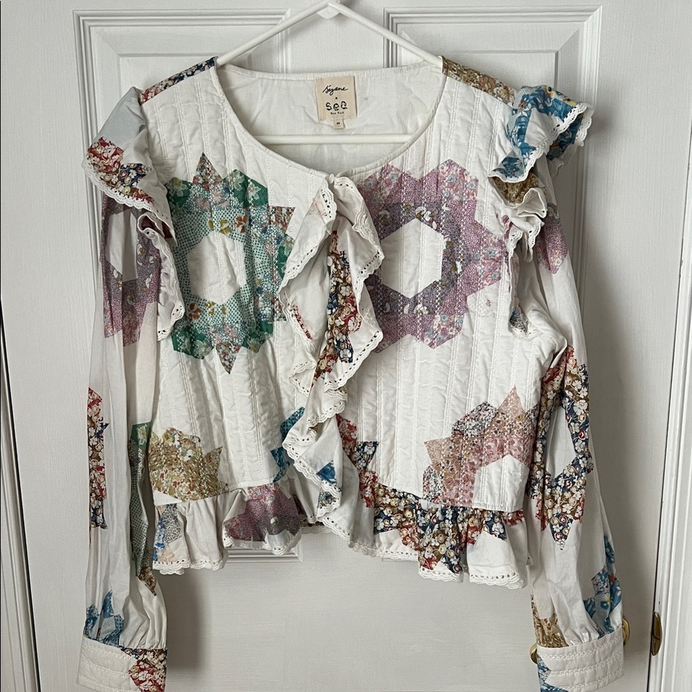 Sezane x Sea Collaboration quilted patchwork cardigan